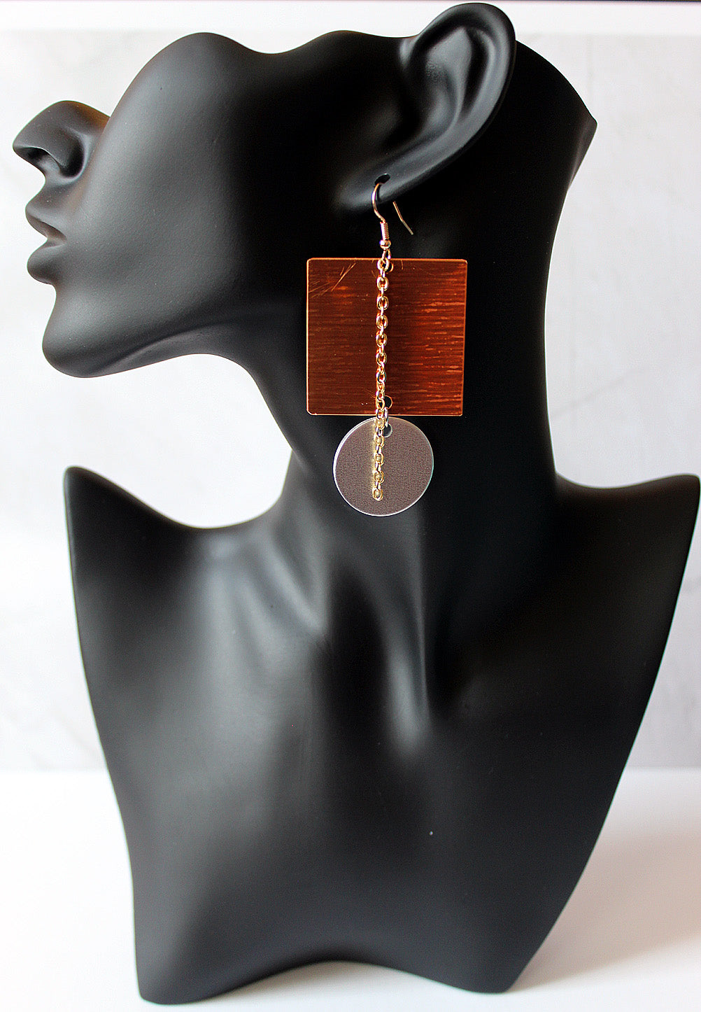 Copper Square and Aluminum circle earrings