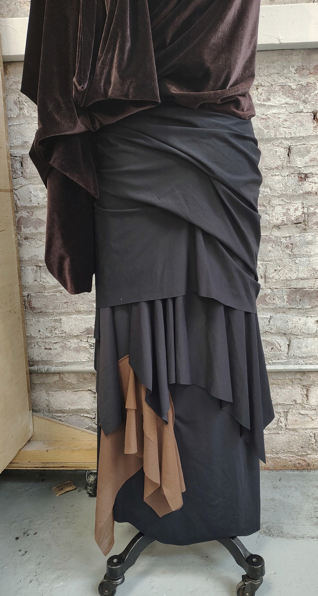 Adorn Me : Size 6-18 to order. $185. 7 day ship out. Cotton Lycra comfy high waist skirt. Side Ruching, stitch detail, and mesh layers. Simple or a mesh cascade. Hand Steam your skirt works well.