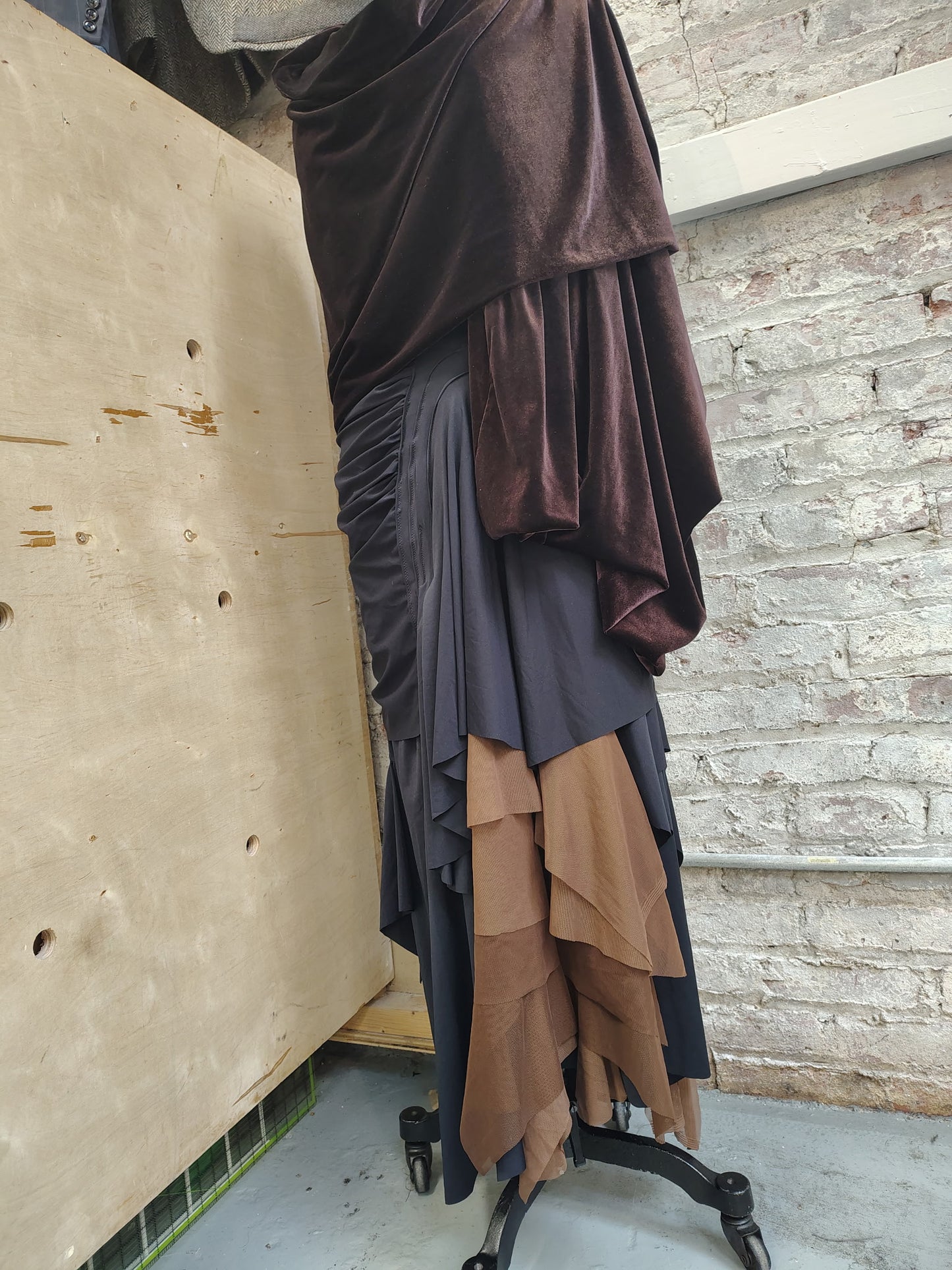 Adorn Me : Size 6-18 to order. $185. 7 day ship out. Cotton Lycra comfy high waist skirt. Side Ruching, stitch detail, and mesh layers. Simple or a mesh cascade. Hand Steam your skirt works well.