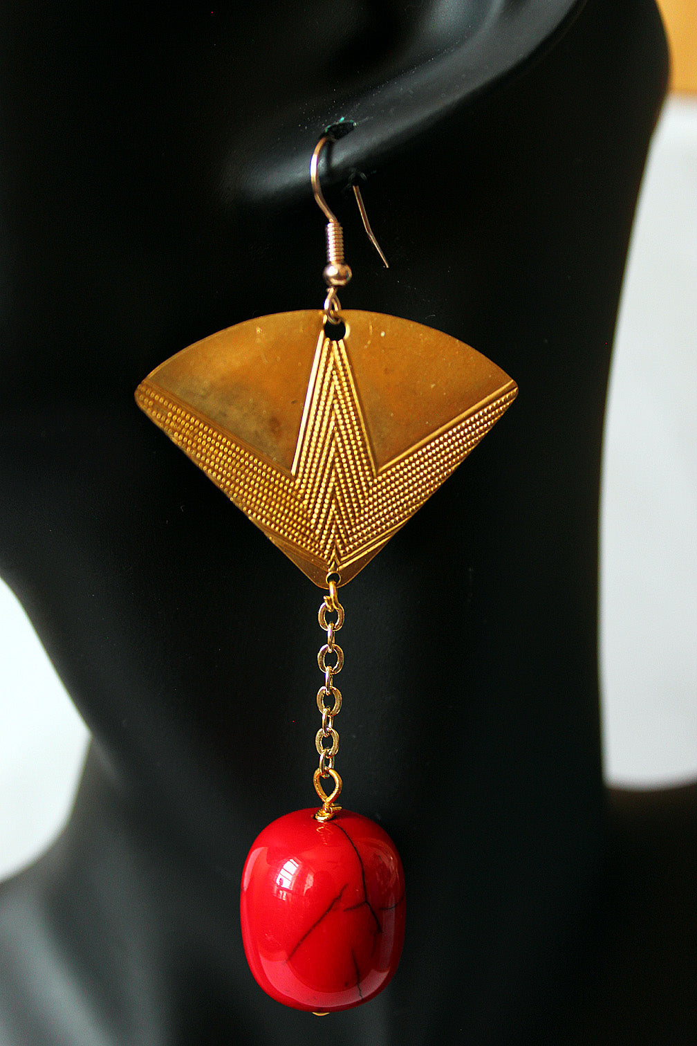 Brass Lotus Flower and red bead