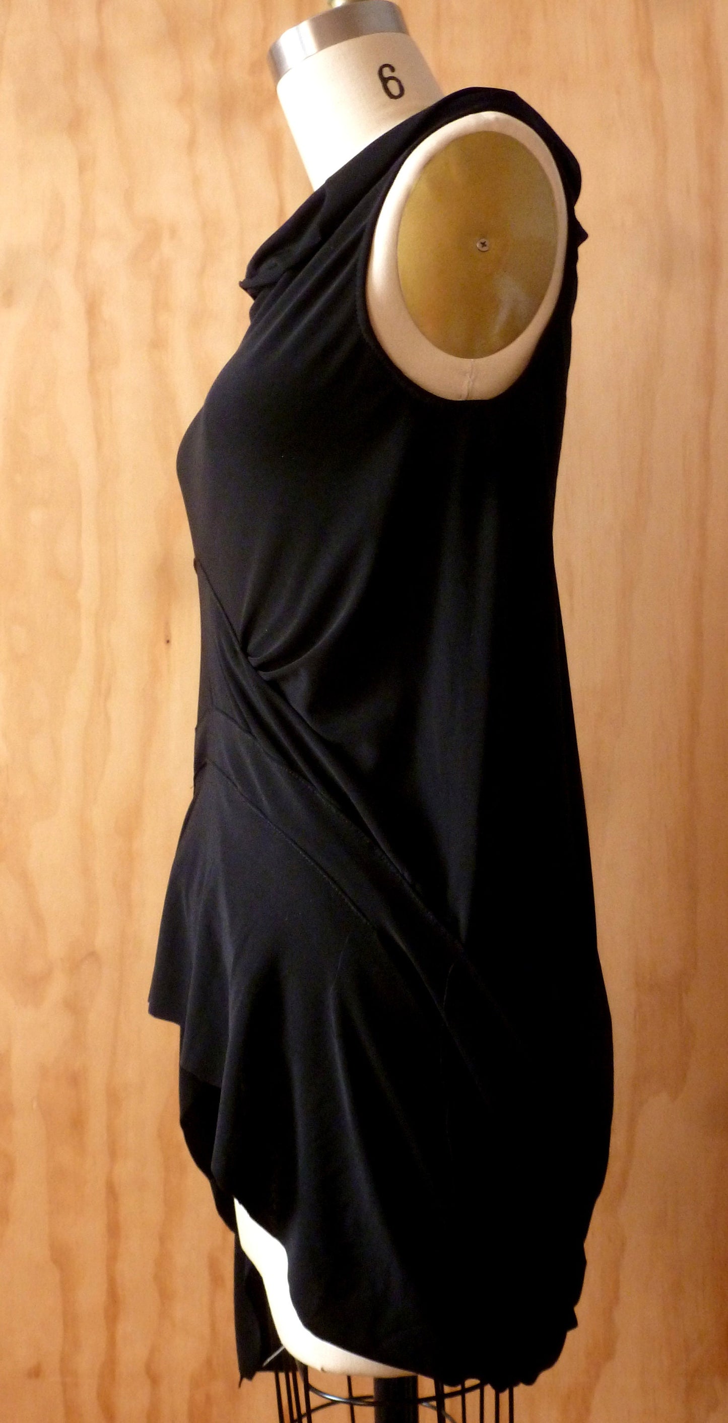 Black drape with fabric manipulation and details for a flowy beautiful top/handmade by Cheryl Johnston to fit you