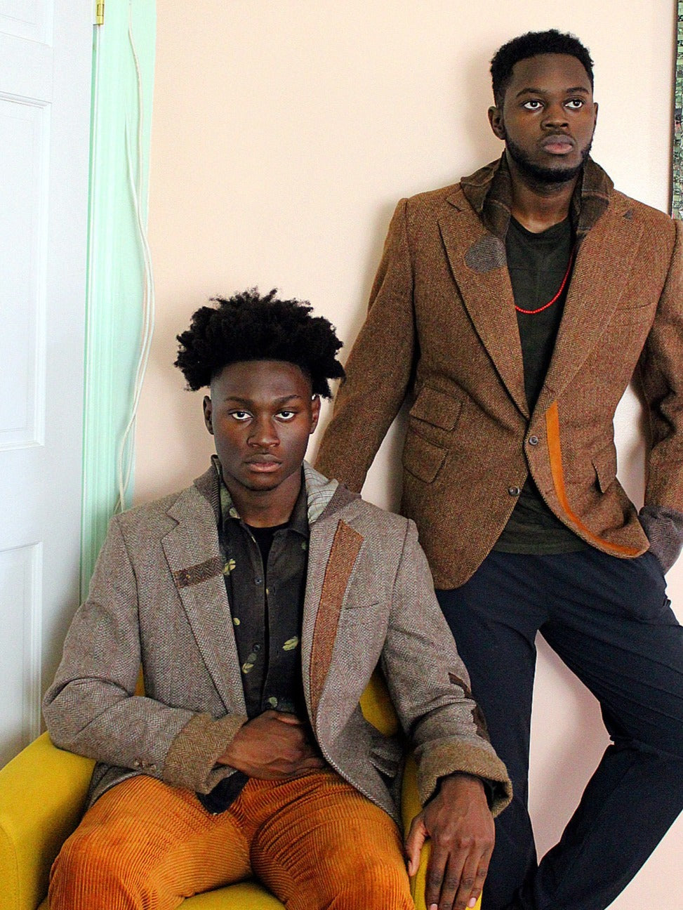 Blazer, jacket, Men's Beige Tweed Hooded Blazer with wool cuffs, repurposed, one of a kind. Designed by Wendel Johnston