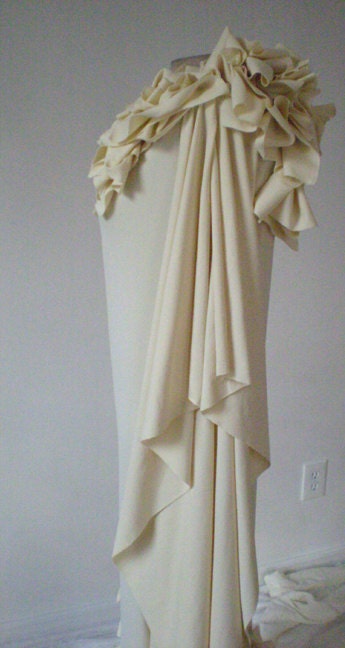 Cream Wedding Dress with Flounce/Order to be made for you in your size/ handmade/Ruffles on bottom/One shoulder very chic wedding dress
