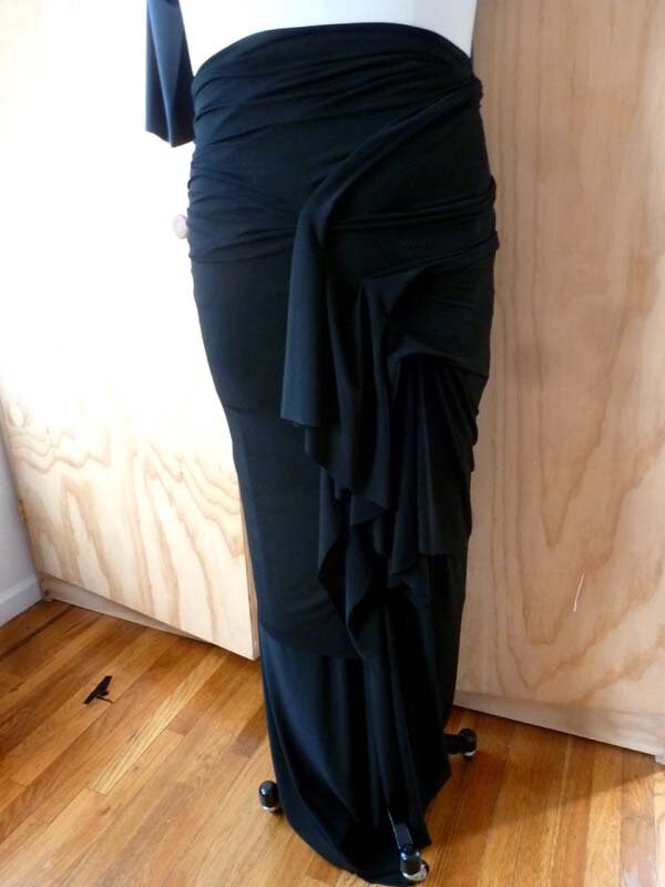 Fitte/Black Supplex fabric/long drape raw edge/skirt is doubled to give a layered look/breathable fabric/machine wash/handmade