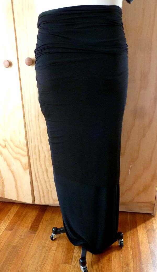 Fitte/Black Supplex fabric/long drape raw edge/skirt is doubled to give a layered look/breathable fabric/machine wash/handmade