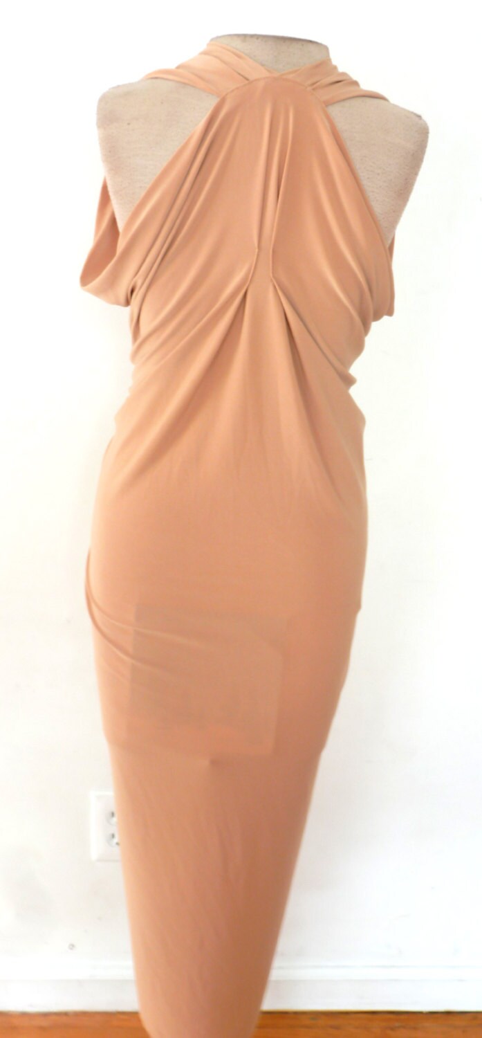 V neck Gunmetal drape front dress with light gray accent/waist is sinched at the waist/racer back dress made to order by cheryl Johnston