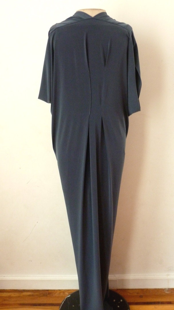 Gray V neck jersey loose drape dress
