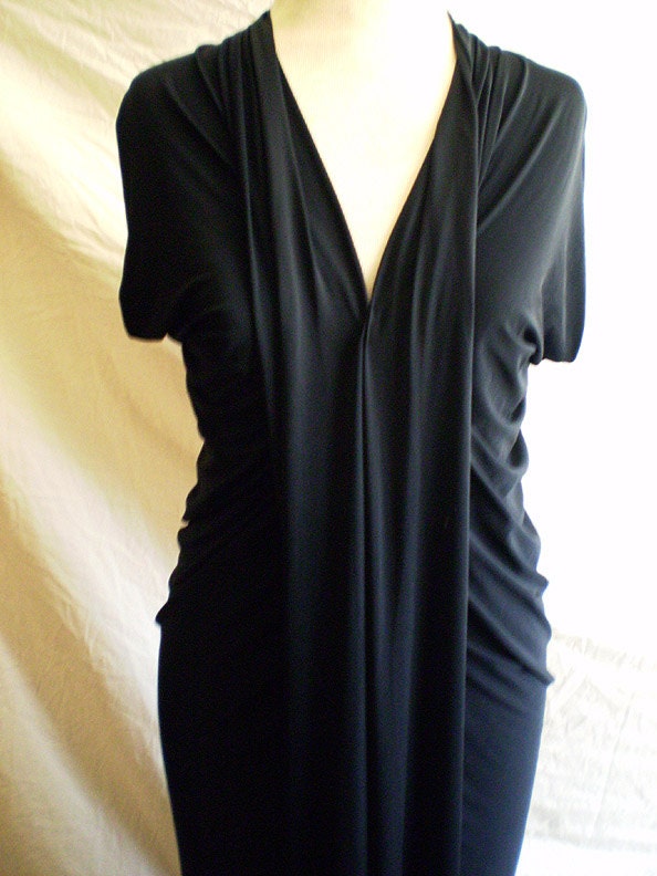 Gray V neck jersey loose drape dress