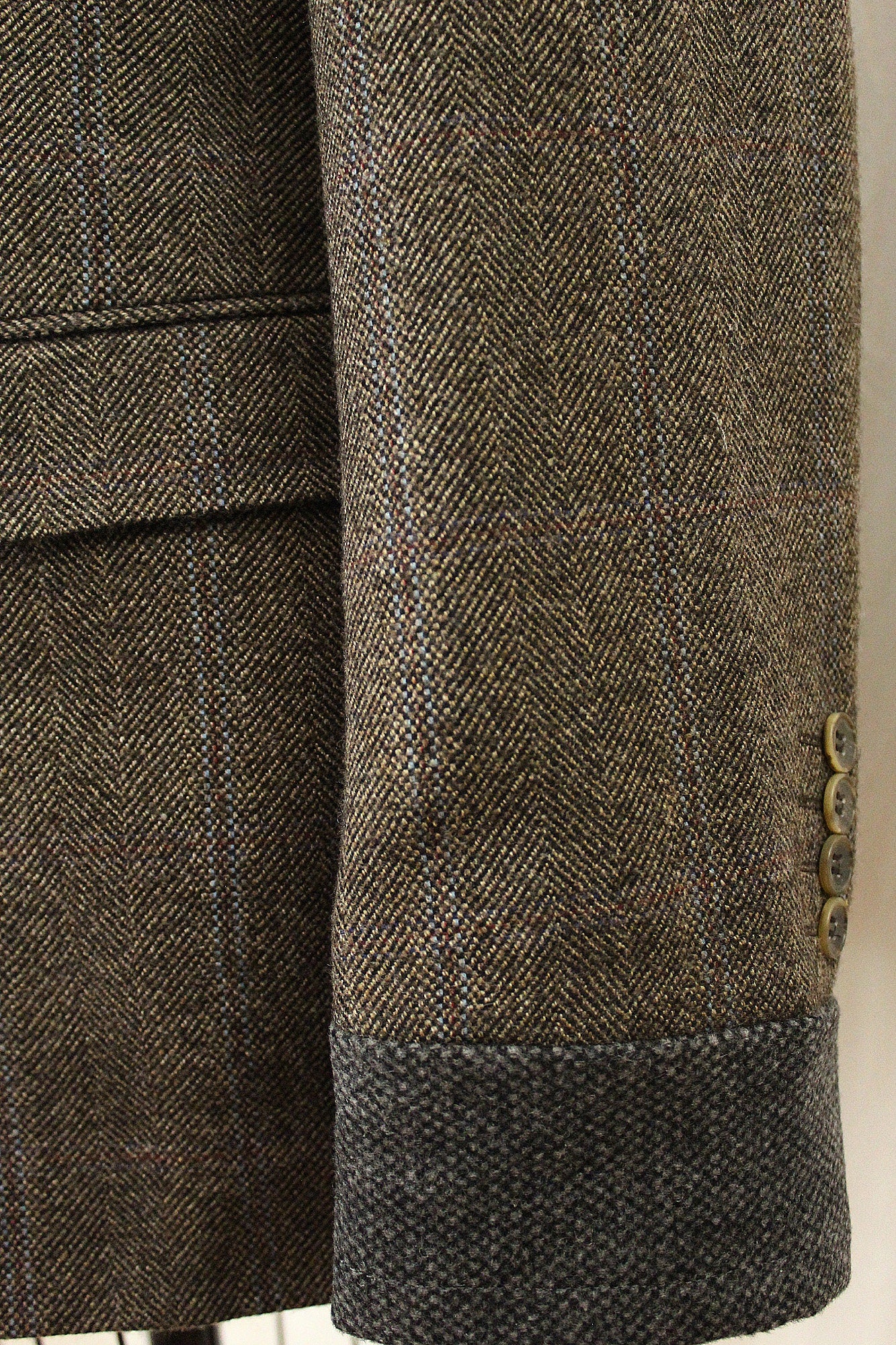 Blazer, Natural brown wool Hooded Blazer with wool cuffs, leather breast pocket, repurposed, one of a kind. Designed by Wendel Johnston.