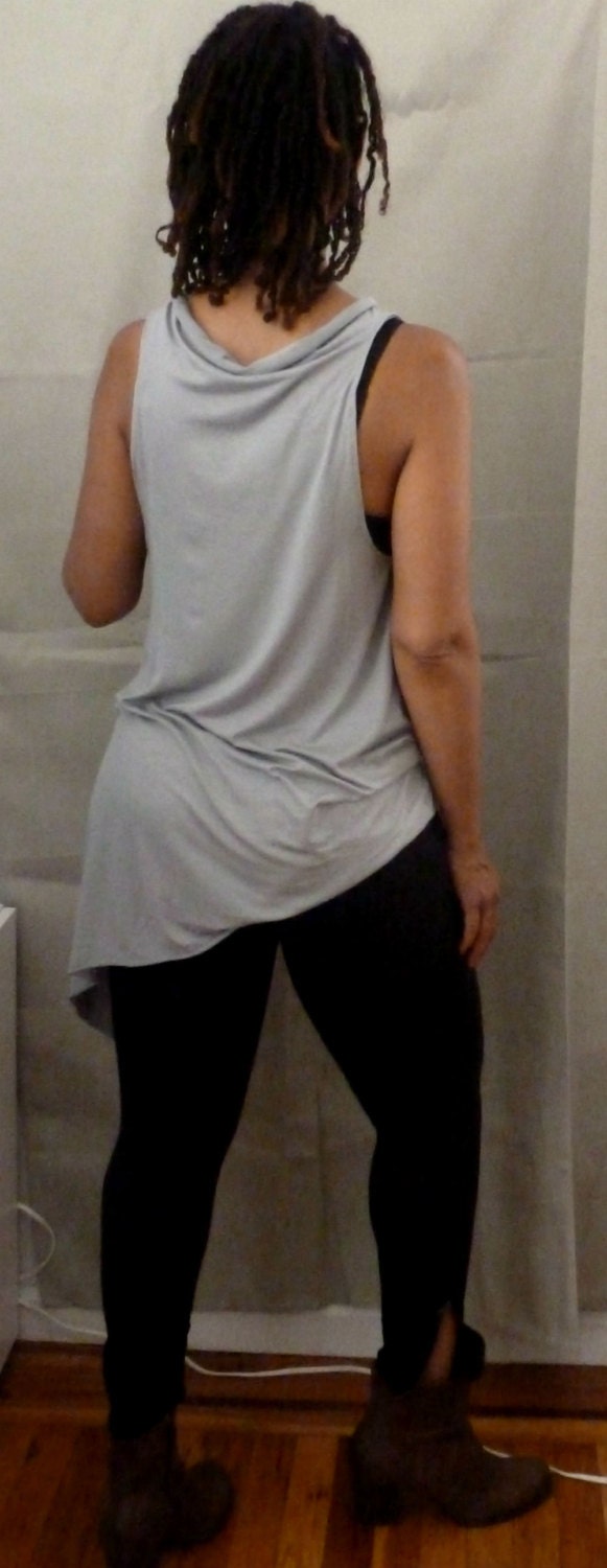 Gray rayon jersey drape tunic top/low neck sleeveless top/ chic and elegant blouse/color gray varies/