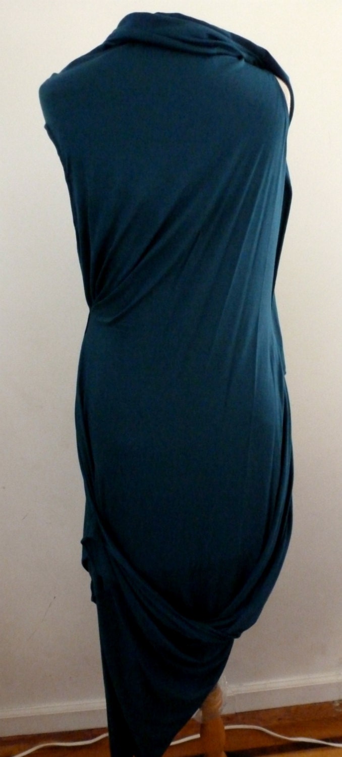 Black Long elegant drape tunic /exposed thigh on one side/ long top/ cotton rayon/ chic, evening top/custom made/ sleeveless/top with slit