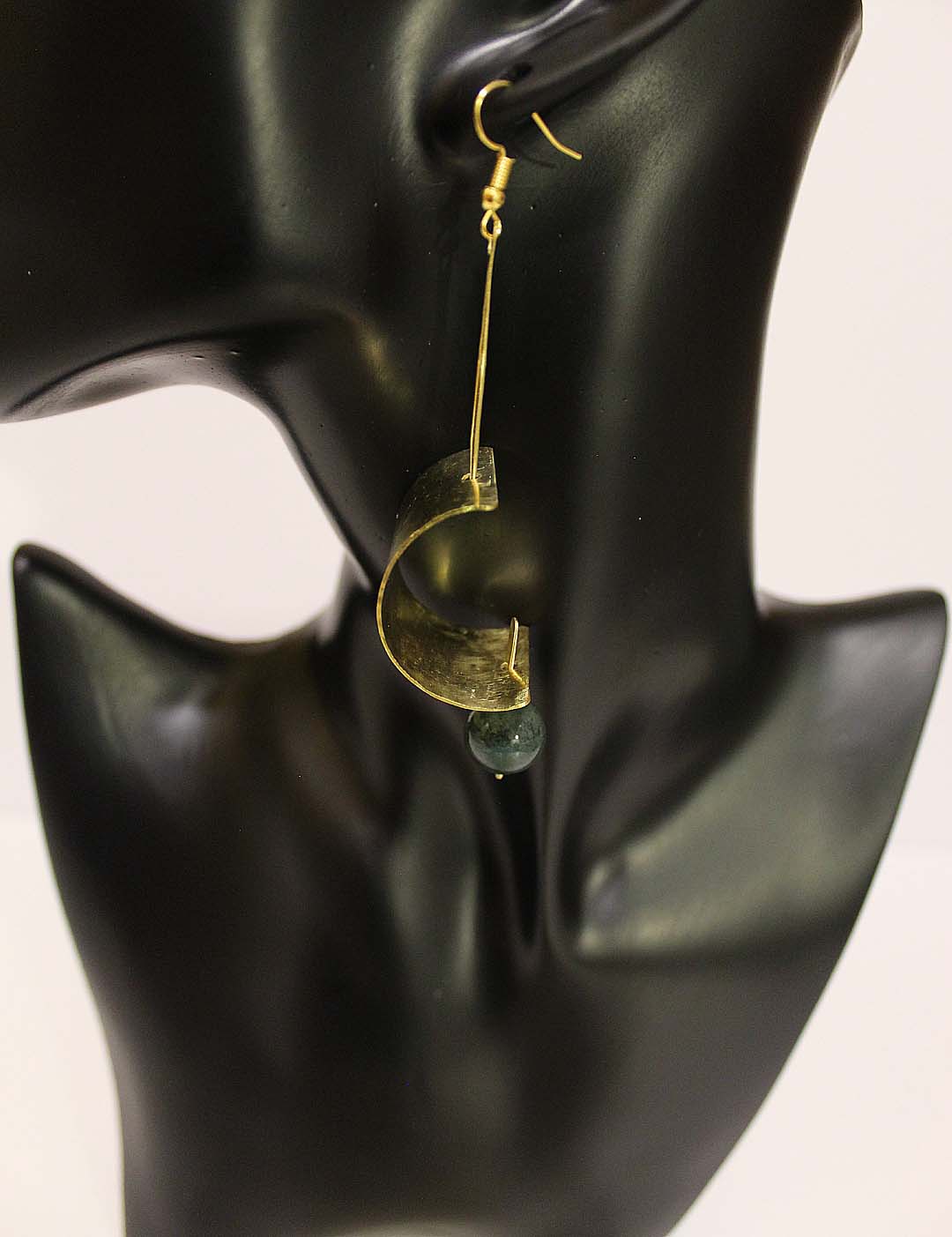 Brama - Brass medium pin with dark green bead. Artist Wendel Johnston