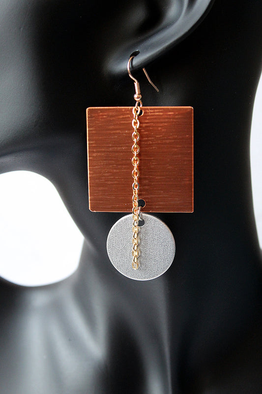 Copper Square and Aluminum circle earrings