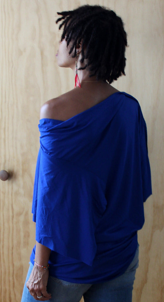 I'm here Royal Blue (color varies)rayon jersey top with drape sleeves