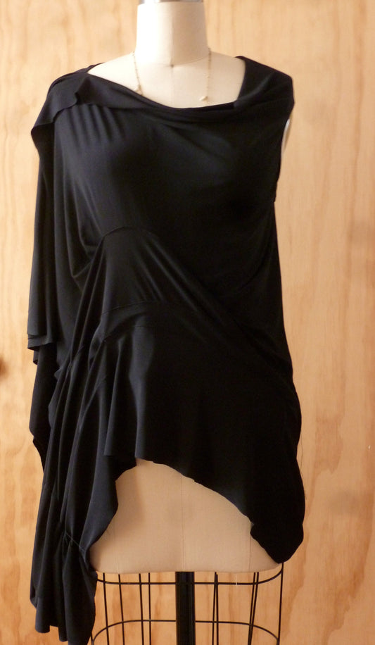 Black drape  with fabric manipulation and details for a flowy beautiful top/handmade by Cheryl Johnston to fit you