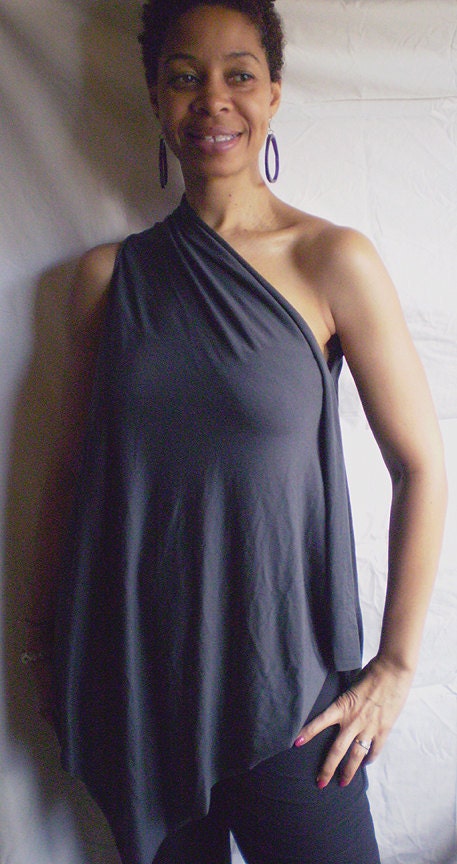 Black Mesh One Shoulder Top/ available to order in colors/handmade/designed by Cheryl Johnston/many sizes