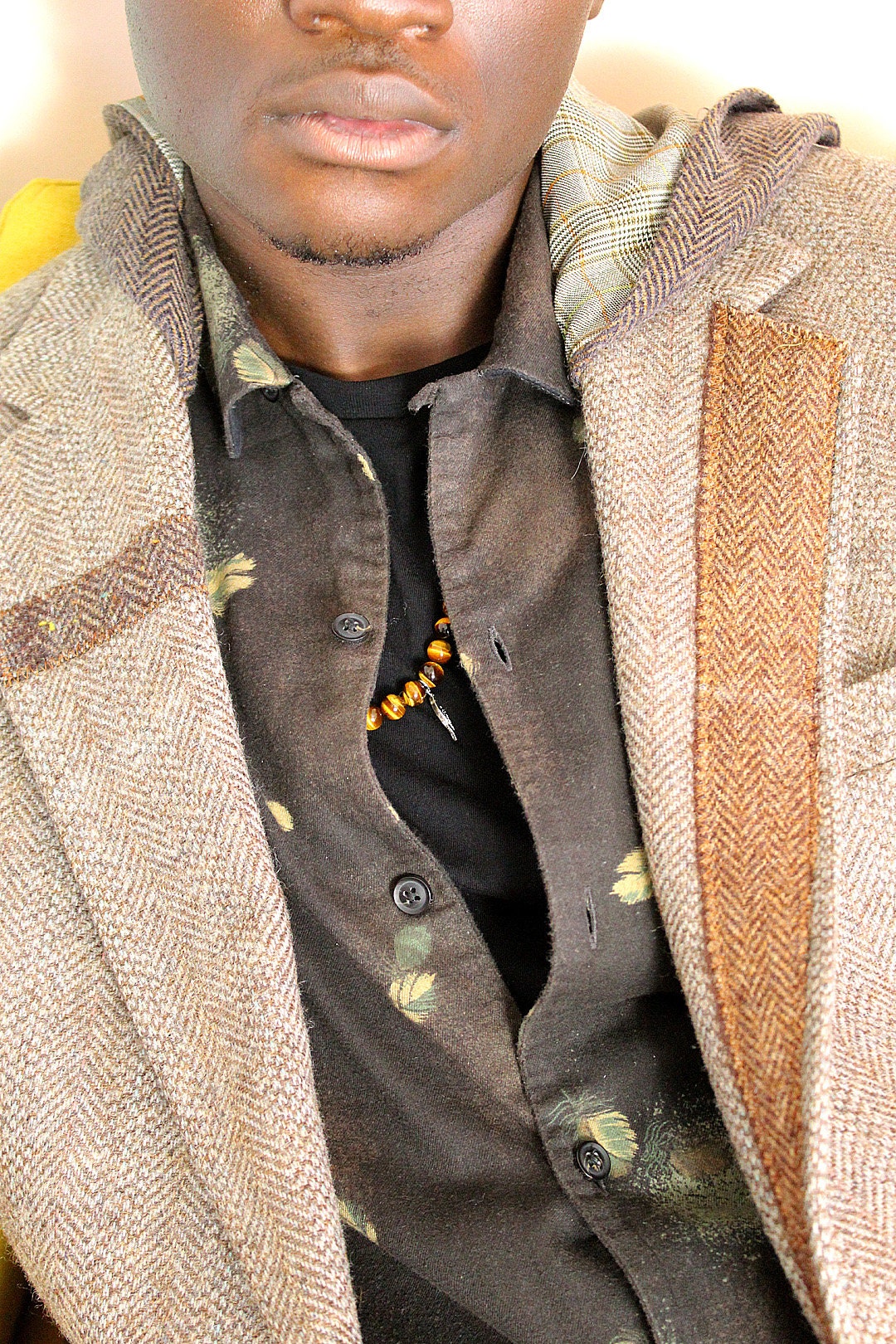 Blazer, jacket, Men's Beige Tweed Hooded Blazer with wool cuffs, repurposed, one of a kind. Designed by Wendel Johnston