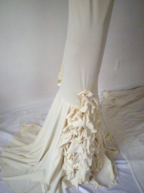 Cream Wedding Dress with Flounce/Order to be made for you in your size/ handmade/Ruffles on bottom/One shoulder very chic wedding dress