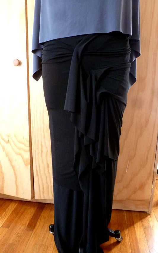 Fitte/Black Supplex fabric/long drape raw edge/skirt is doubled to give a layered look/breathable fabric/machine wash/handmade