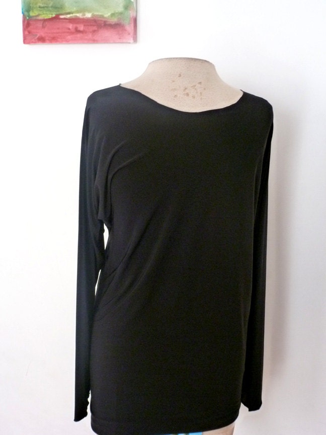 Ruche jersey long sleeve top/raw cut,uneven hemline/raw edges/funky and flattering designed by Cheryl Johnston for Cheryldine