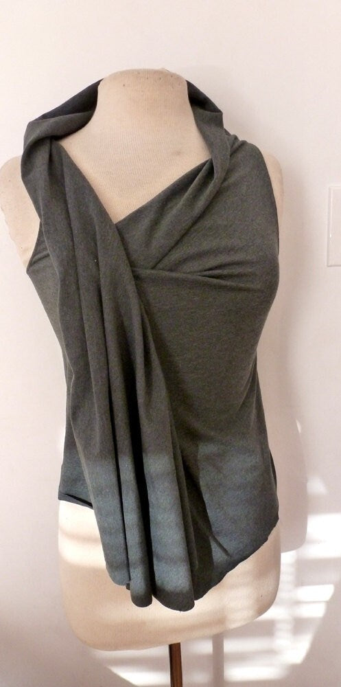 Gray cotton spandex sleeveless top with pleated details is made by Cheryl Johnston