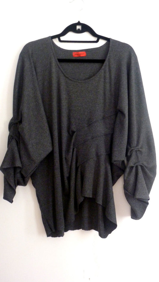 Plus size Gray knit fabric top with stitch details