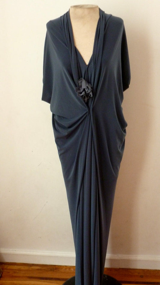 Gray V neck  jersey loose drape dress