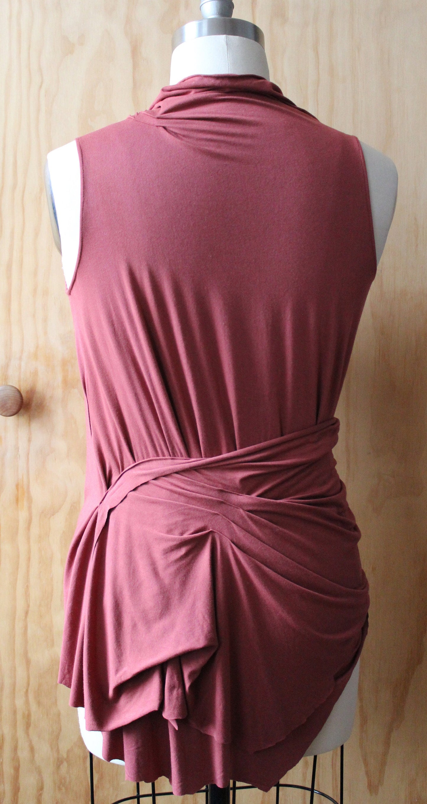 Dust rose short cowl/ drape back fitted top with stitch detail  with raw edge/color may not be available/ free shipping