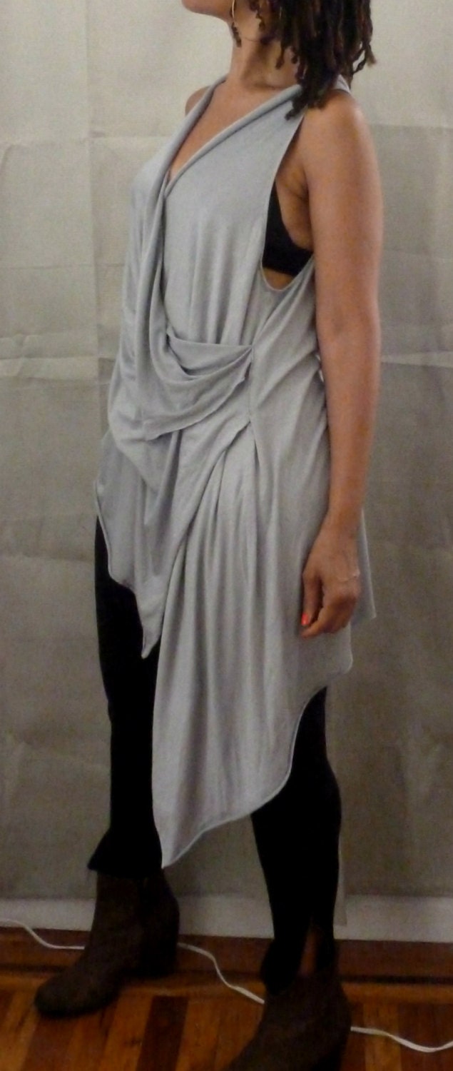 Gray rayon jersey drape tunic top/low neck sleeveless top/ chic and elegant blouse/color gray varies/