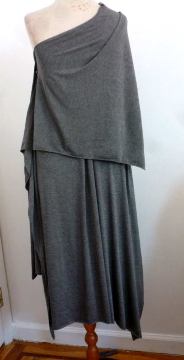 Hey there"Gray cotton lycra one shoulder dress with asymetrical drape back/chic comfortable fit