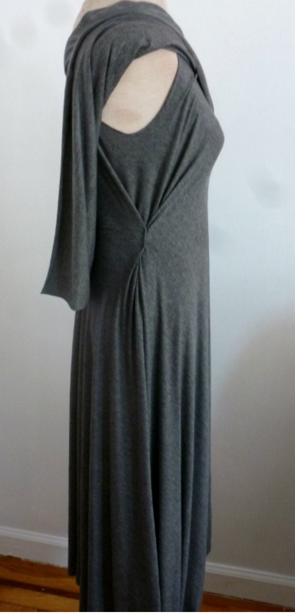 Hey there"Gray cotton lycra one shoulder dress with asymetrical drape back/chic comfortable fit